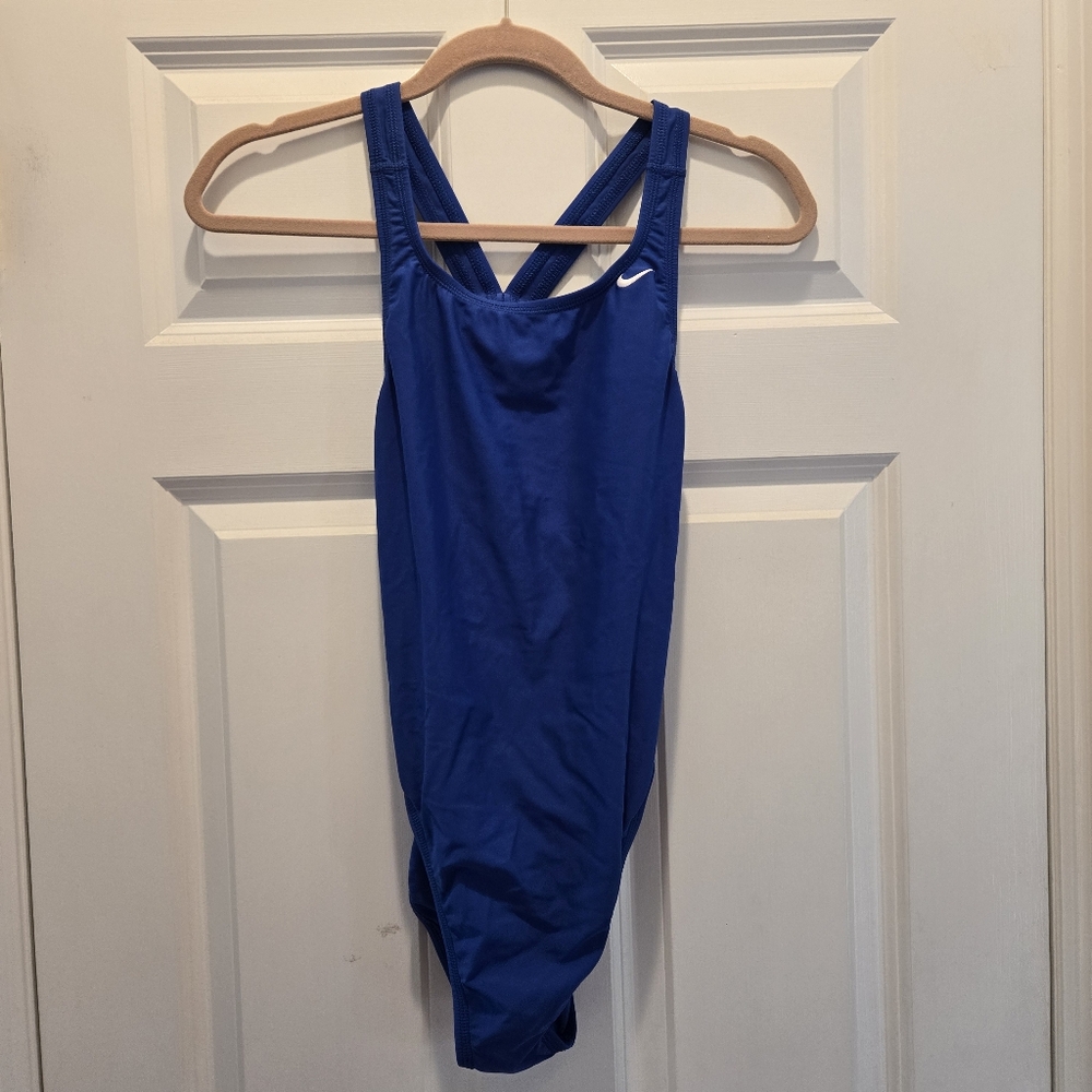 Nike One-Piece Swimsuit 10 Athletic Performance Bathing Suit Blue Racerback